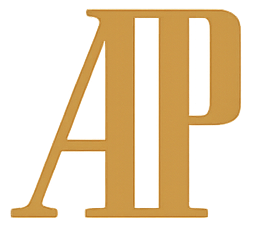 Gold 'AP' logo on a white background